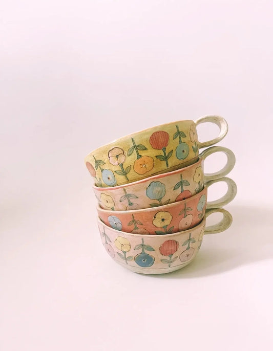 Handmade retro style flower plates and cups combination handmade combination(8 pieces)