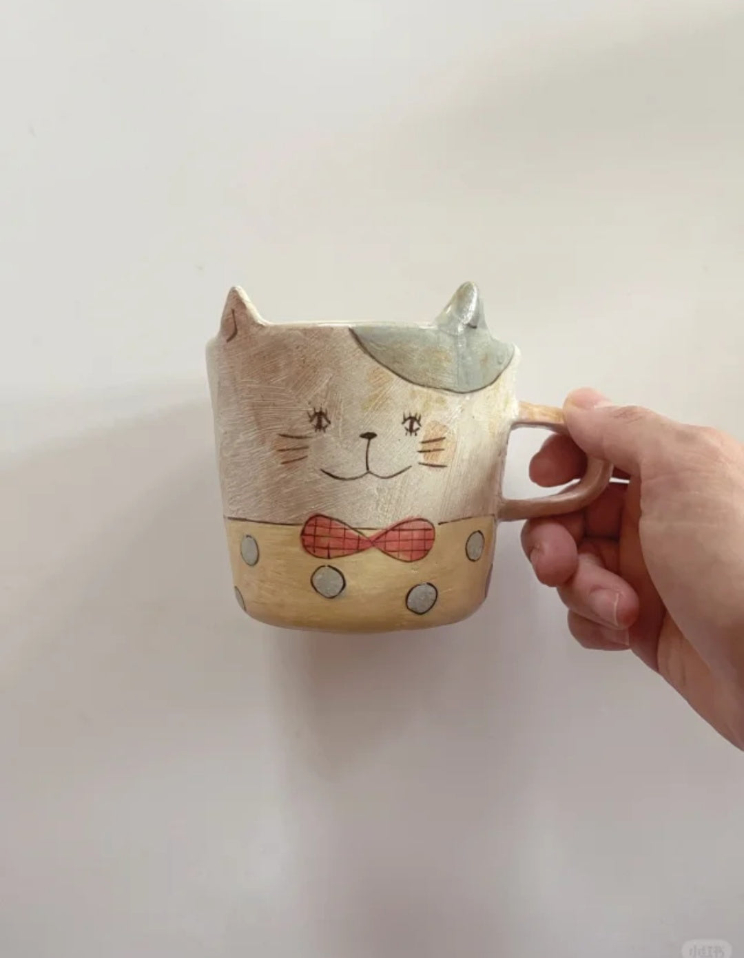 Handmade ceramic cat plates and cups paired together(4 pieces)