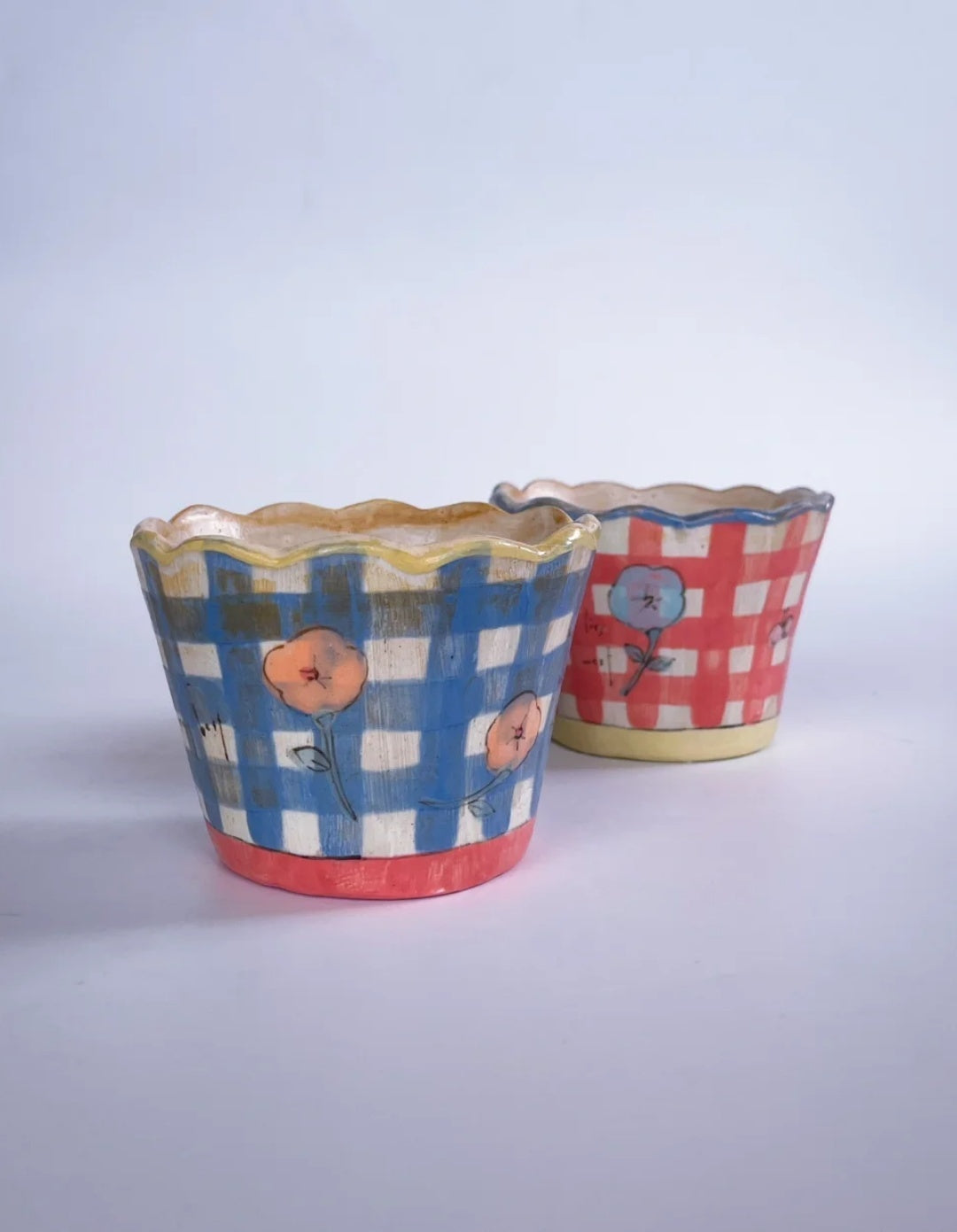 Cute practical checkered cup combination handmade cup(4 pieces)