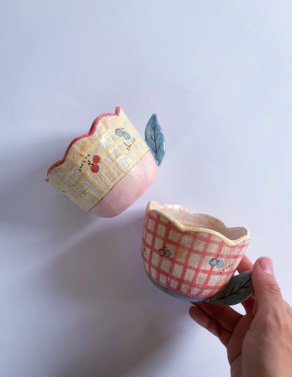 Cute practical checkered cup combination handmade cup(4 pieces)